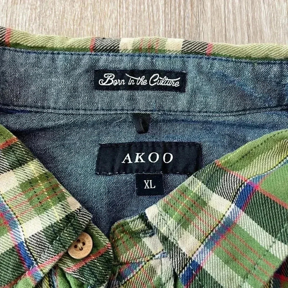 Mens Akoo Green Plaid Button Up with Patches - XL - Picture 10 of 10